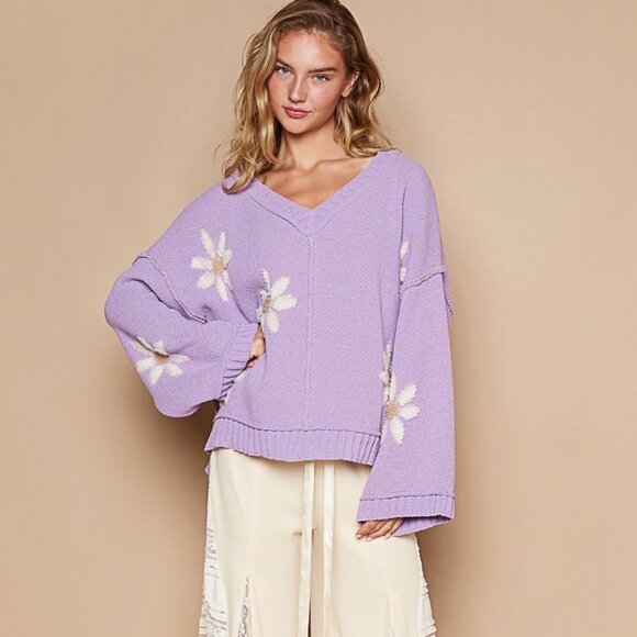 POL Sweaters - Just In! Pol Lilac Sweater with Cream Flowers NWT Sz S-L